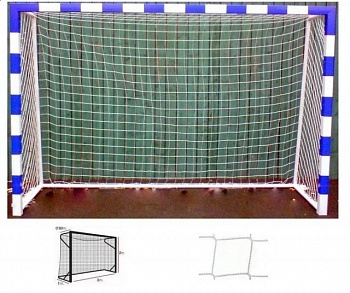 foto профессиональная сетка на ворота 3х2х0,8х1м. - мини-футбол, гандбол, шнур полипропилен 3,5 мм. white (испания)