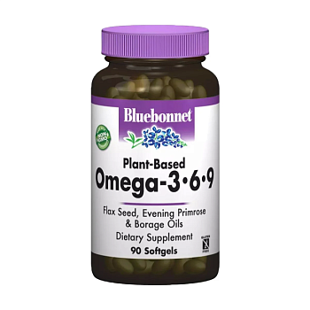 фото дієтична добавка жирні кислоти в капсулах bluebonnet nutrition omega 3-6-9 омега 3-6-9 на рослинній основі, 90 шт