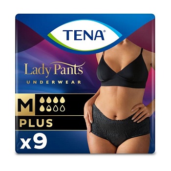 фото урологічні труси жіночі tena lady slim pants plus black, розмір m, 9 шт