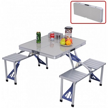 foto алюминиевый стол folding table для пикника раскладной + 4 стула 85х67х67 см taiv (f04к229)