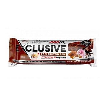 фото протеїновий батончик amix nutrition exclusive protein 25% bar подвійний голландський шоколад, 85 г