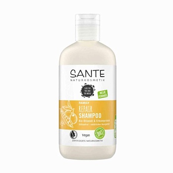 foto регенерувальний біошампунь для волосся для всієї родини sante family repair shampoo bio-olive oil and pea protein, 250 мл
