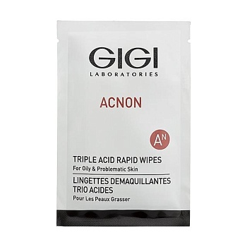фото вологі спонжі з кислотою gigi acnon triple acid rapid wipes для жирної та проблемної шкіри обличчя, 30 шт