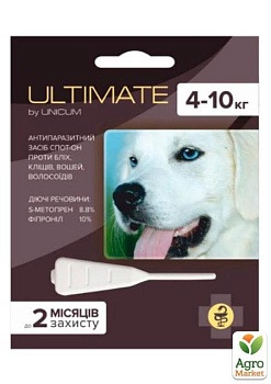 фото краплі від бліх, кліщів, вошей та власоїдів unicum ultimate (для собак 4-10 кг) s-метопрен, фіпроніл (ul-044)