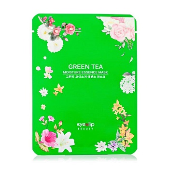 foto тканинна маска для обличчя eyenlip moisture essence mask green tea зволожувальна, 25 мл
