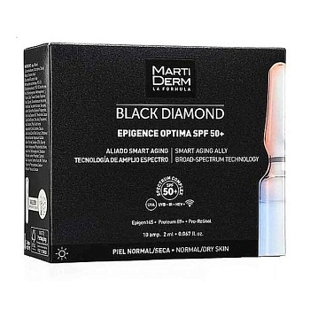 фото сонцезахисні ампули для обличчя martiderm black diamond epigence optima optima spf 50+, 10*2 мл