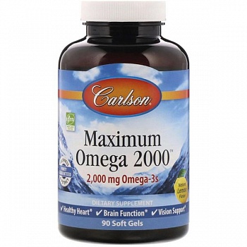 foto рыбий жир maximum omega 2000 carlson labs 2000 мг лимон 90 капсул (car073)