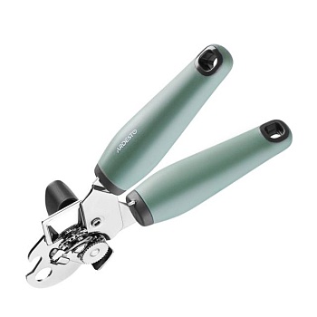 фото консервний ніж ardesto gemini з металу та сіро-зеленою пластиковою ручкою (ar2110pg)