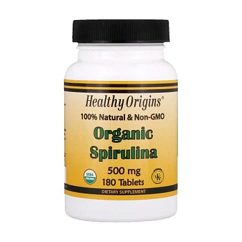 фото дієтична добавка в таблетках healthy origins organic spirulina органічна спіруліна 500 мг, 180 шт