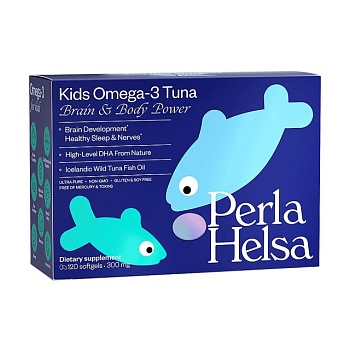фото дієтична добавка для дітей в капсулах perla helsa kids omega-3 tuna brain & body омега-3 з тунця, з dha-формулою, 300 мг, 120 шт