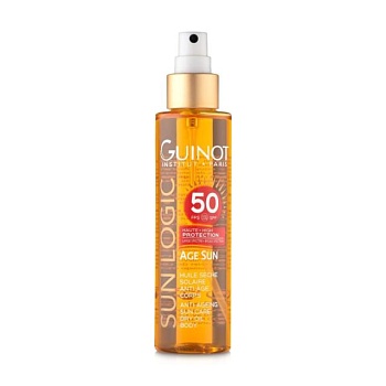 фото сонцезахисна антивікова суха олія для тіла guinot age sun anti-ageing sun dry oil body spf 50, 150 мл