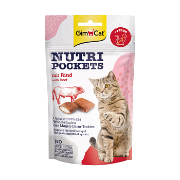 фото вітамінні ласощі для кішок gimcat nutri pockets dental з яловичиною та солодом, 60 г