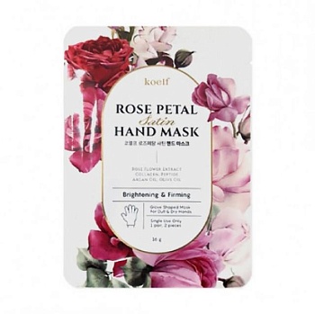 фото зміцнювальна маска-рукавички для рук koelf rose petal satin hand mask, 16 г