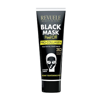 фото чорна маска-плівка для обличчя revuele black mask peel off pro-collagen з про-колагеном, 80 мл