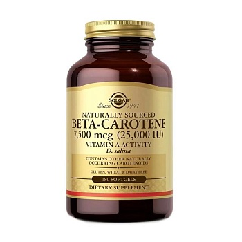 фото бета-каротин океанічний (вітамін а) solgar naturally sourced oceanic beta-carotene 25 000 мо, 180 капсул