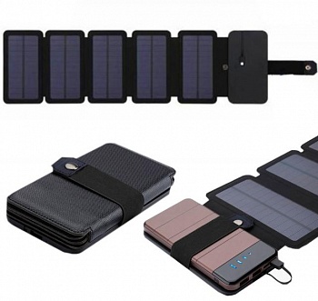 foto складное солнечное зарядное устройство buheshui 10 вт, 5 панелей с usb портом, цвет черный, солнечная панель
