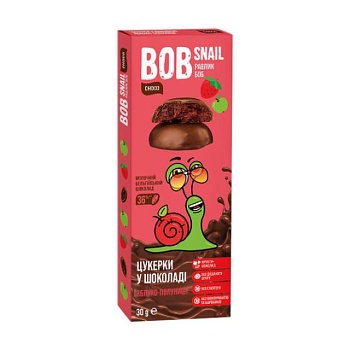 foto натуральні цукерки bob snail яблучно-полуничні в бельгійському молочному шоколаді, 30 г