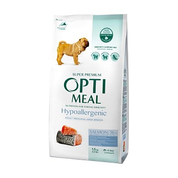 foto сухий гіпоалергенний корм для собак optimeal для середніх та великих порід з лососем, 1.5 кг