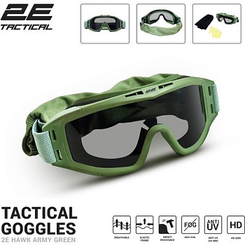 фото маска тактическая, защитная 2e hawk army green anti-fog, сумка, 3 линзы (2e-tgg-argn)