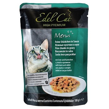 фото влажный корм для кошек edel cat pouch 100г. утка и кролик в соусе
