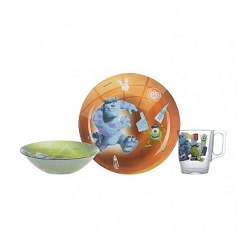 foto набір посуду дитячий luminarc disney monsters, 3 предмета (p9261)