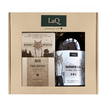 фото подарунковий набір для чоловіків laq mountain lynx (гель для душу, 500 мл + гліцеринове мило, 85 г + олія для обличчя, 50 мл)