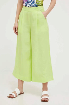 фото штани з домішкою льону liu jo колір зелений широке висока посадка