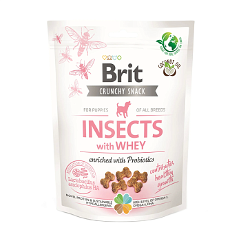 фото ласощі для цуценят brit crunchy snack puppy insects комахи, сироватка та пробіотики, 200 г