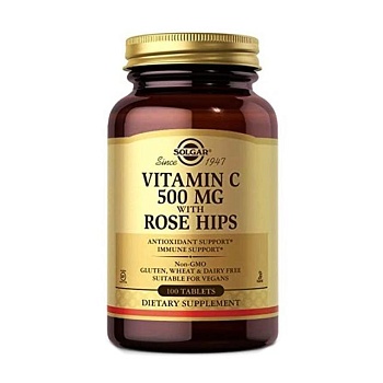 фото дієтична добавка вітаміни в таблетках solgar vitamin c with rose hips вітамін с із шипшиною, 500 мг, 100 шт