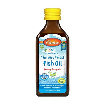 foto харчова добавка дитяча в рідині carlson labs kid's the very finest fish oil риб'ячий жир, зі смаком лимону, 800 мг, 200 мл