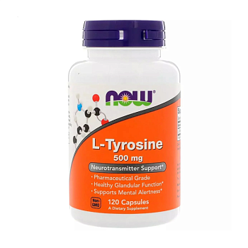 фото дієтична добавка амінокислота в капсулах now foods l-tyrosine l-тирозин, 500 мг, 120 шт
