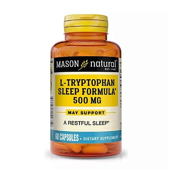 foto харчова добавка амінокислота в капсулах mason natural l-tryptophan sleep formula l-триптофан 500 мг, формула сну, 60 шт