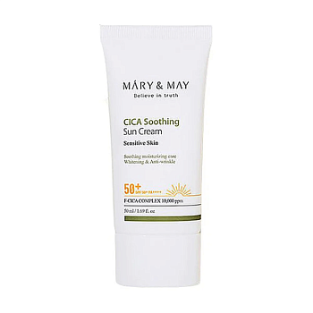 фото сонцезахисний крем для обличчя mary & may cica soothing sun cream spf50+ pa++++, 50 мл