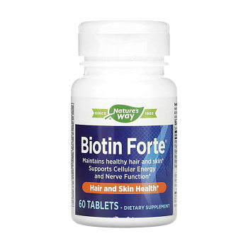 фото дієтична добавка в таблетках nature's way biotin forte extra strength 5 мг, 60 шт