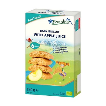 фото дитяче печиво fleur alpine organic з яблучним соком, від 6 місяців, 120 г