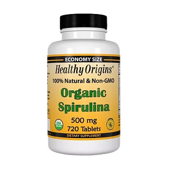 фото дієтична добавка в таблетках healthy origins organic spirulina органічна спіруліна 500 мг, 720 шт