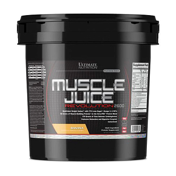 фото дієтична добавка гейнер в порошку ultimate nutrition muscle juice revolution 2600 банан, 5.04 кг