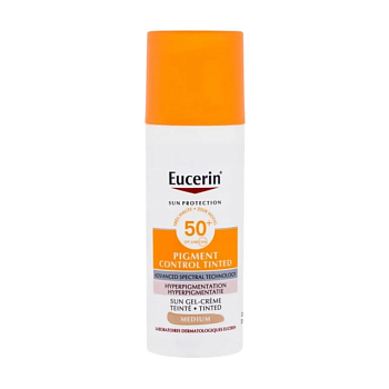 фото сонцезахисний крем-гель для обличчя eucerin sun protection pigment control tinted spf 50+ medium, 50 мл
