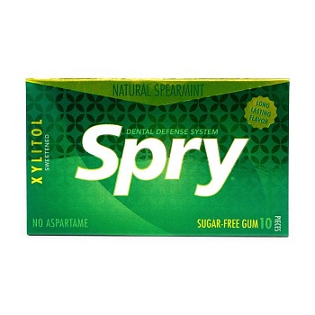 foto натуральна жувальна гумка spry natural spearmint sugar-free gum з м'ятою та ксилітом, без цукру, 10 шт