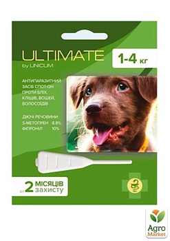 фото краплі від бліх, кліщів, вошей та власоїдів unicum ultimate (для собак 1-4 кг) s-метопрен, фіпроніл 0,6мл (ul-043)