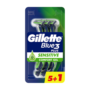 фото одноразові станки для гоління gillette blue 3 sensitive чоловічі, 6 шт