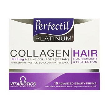 фото дієтична добавка в рідині vitabiotics perfectil platinum collagen hair колаген для волосся, 10*50 мл