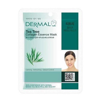 foto тканинна маска для обличчя dermal tea tree collagen essence чайне дерево та колаген, 23 г