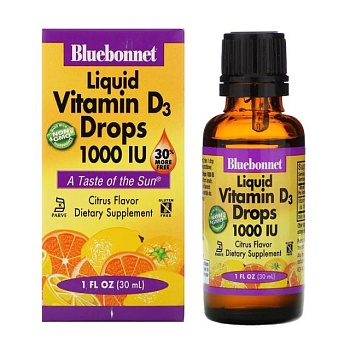 foto харчова добавка вітаміни в краплях bluebonnet nutrition liquid vitamin d3 drops 1000 мо з цитрусовим смаком, 30 мл