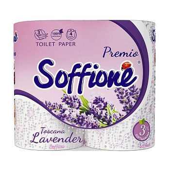 фото туалетний папір soffione premio toscana lavender фіолетовий, 3-шаровий, 150 відривів, 4 рулони