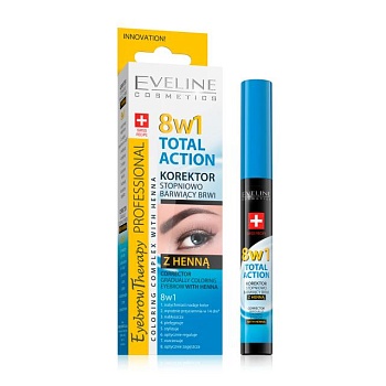 foto корректор поступово забарвлює брови eveline eyebrow therapy professional total action 8 в 1 з хною, 10 мл