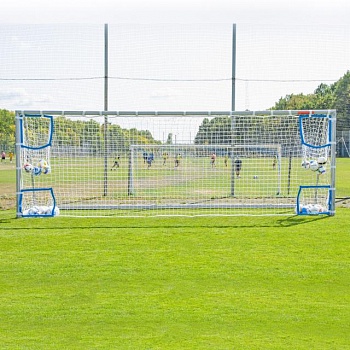 foto сетка футбольная вратарь s4s "евро стандарт" бело-синяя, тренировочная, с улавливающими карманами в углах (10759)