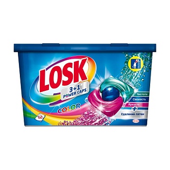 foto капсули для прання losk color 3+1 power caps, 12 циклів прання, 12 шт