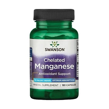 фото дієтична добавка мінерали в капсулах swanson albion chelated manganese хелатний марганець 10 мг, 180 шт
