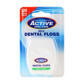 фото зубна нитка beauty formulas active oral care dental floss mint waxed з м'ятою, 100 м